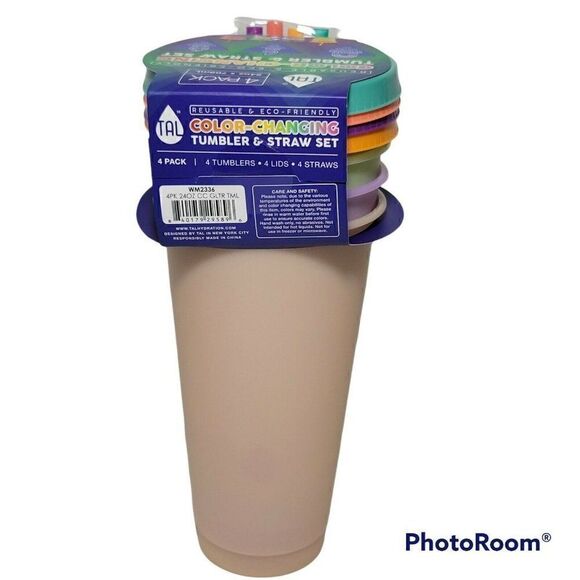 TAL Color Changing Tumbler Cups Lids Straws Reusable 4Pk 24 Oz Glitter Finish - Picture 6 of 7